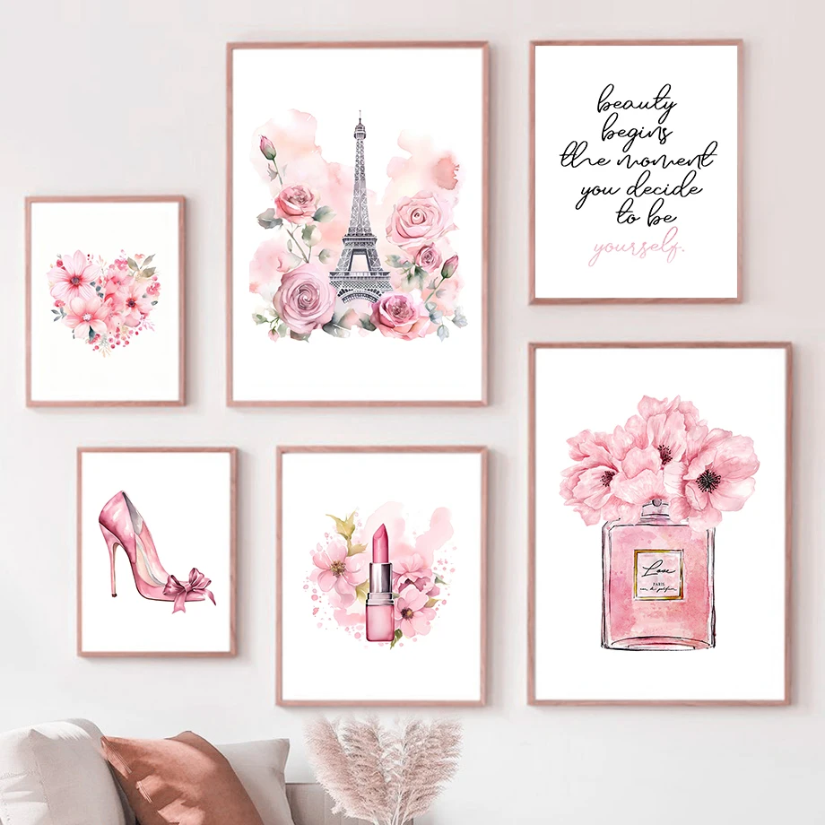 Perfume Fragrance House - Paris Fashion Art Poster Pink Eiffel
